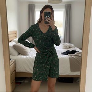 Mango Green Paisley Long Sleeve Dress